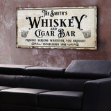 Personalized Whiskey and Cigar Bar Sign - Tailored Canvases - Flyclothing LLC