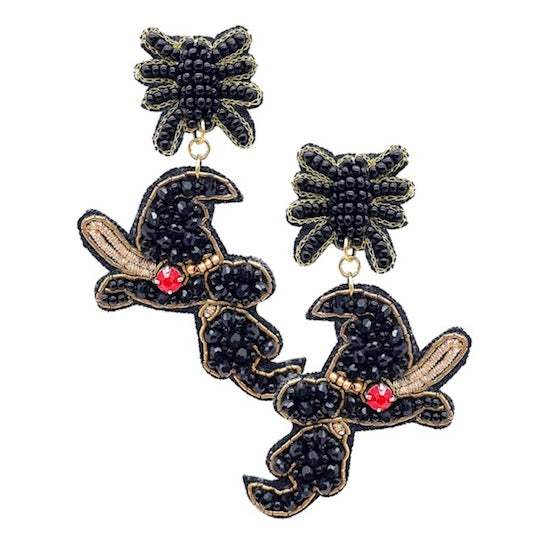 Multi Beaded Witch Hat Broom Dangle Earrings - Madeline Love - Flyclothing LLC