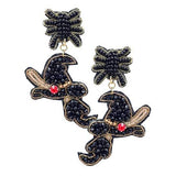 Multi Beaded Witch Hat Broom Dangle Earrings - Madeline Love - Flyclothing LLC