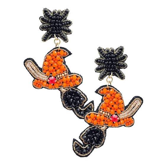 Multi Beaded Witch Hat Broom Dangle Earrings - Madeline Love - Flyclothing LLC
