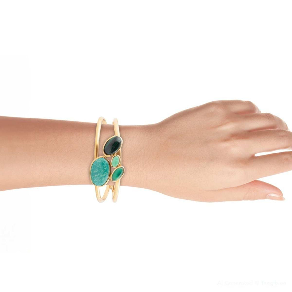 Multi Green Stones Golden Cuff Bracelets - Barse Jewelry - Flyclothing LLC