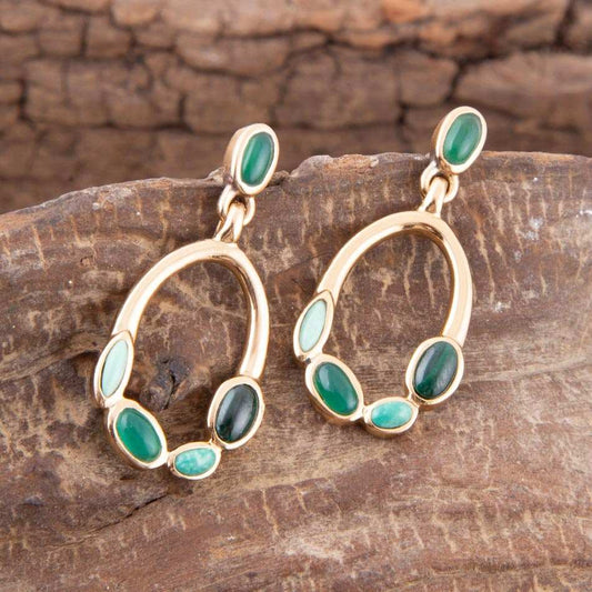 Multi Green Stones Golden Drop Earrings - Barse Jewelry - Flyclothing LLC
