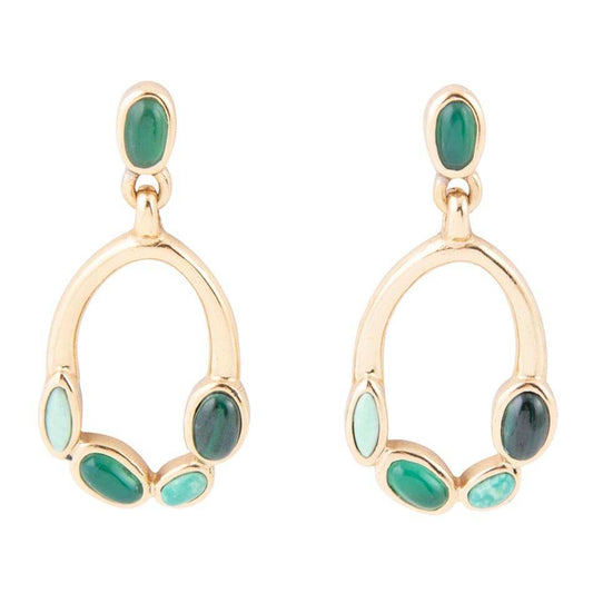 Multi Green Stones Golden Drop Earrings - Barse Jewelry - Flyclothing LLC