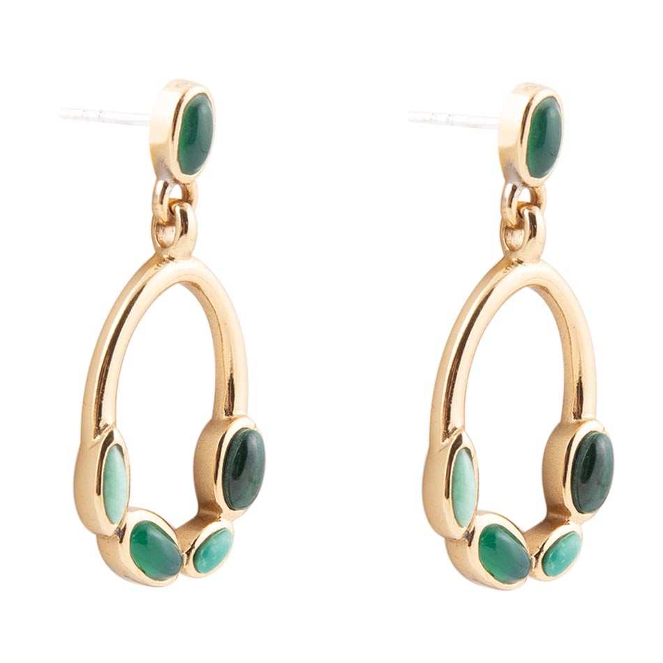 Multi Green Stones Golden Drop Earrings - Barse Jewelry - Flyclothing LLC