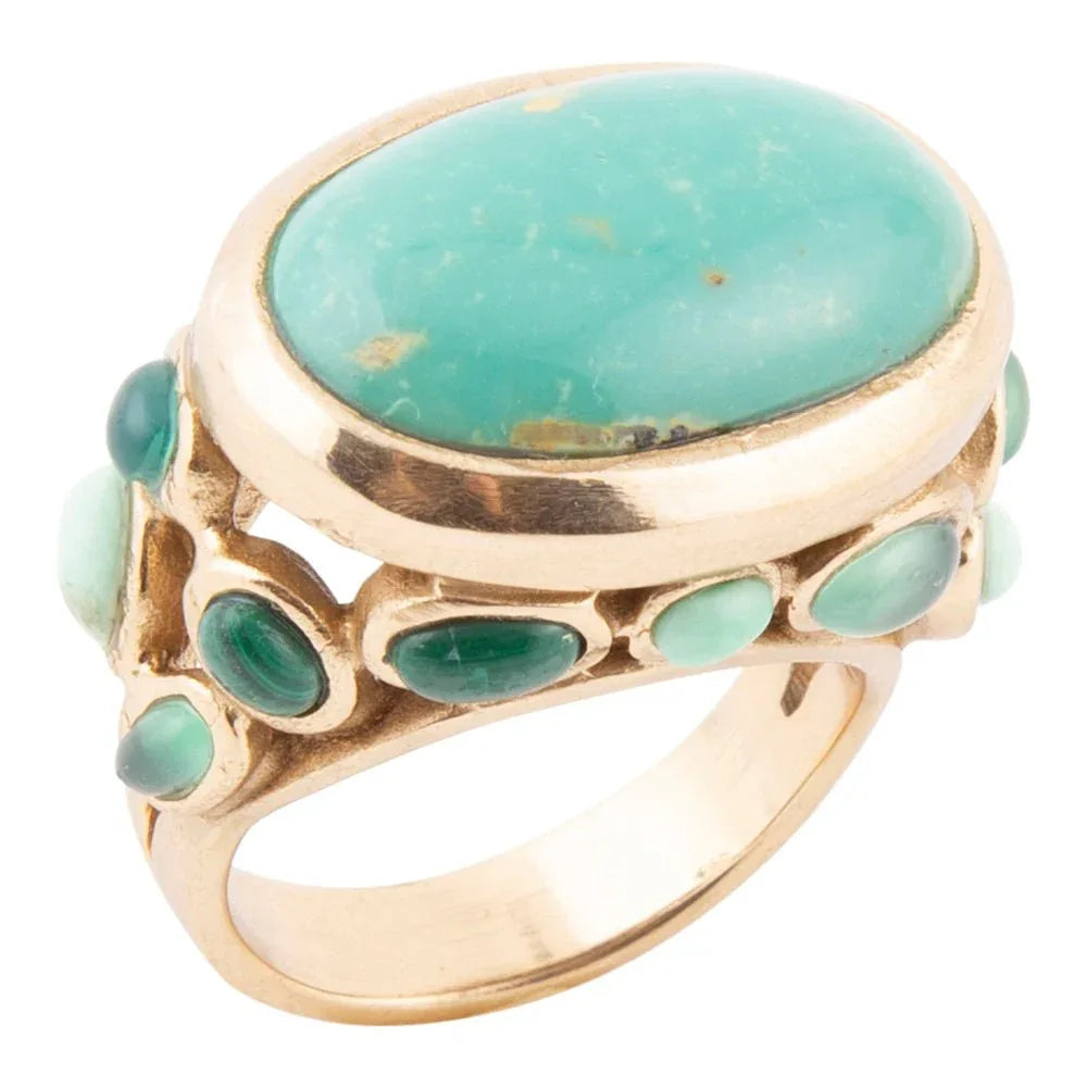 Multi Green Stones Golden Statement Ring - Barse Jewelry - Flyclothing LLC