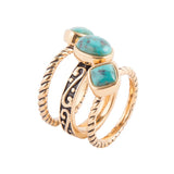 Multi-Shape Blue Turquoise and Golden Trio Ring Set - Barse Jewelry