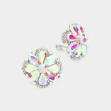 Multi Stone Floral Clip on Evening Earrings - Madeline Love - Flyclothing LLC