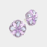 Multi Stone Floral Clip on Evening Earrings - Madeline Love - Flyclothing LLC