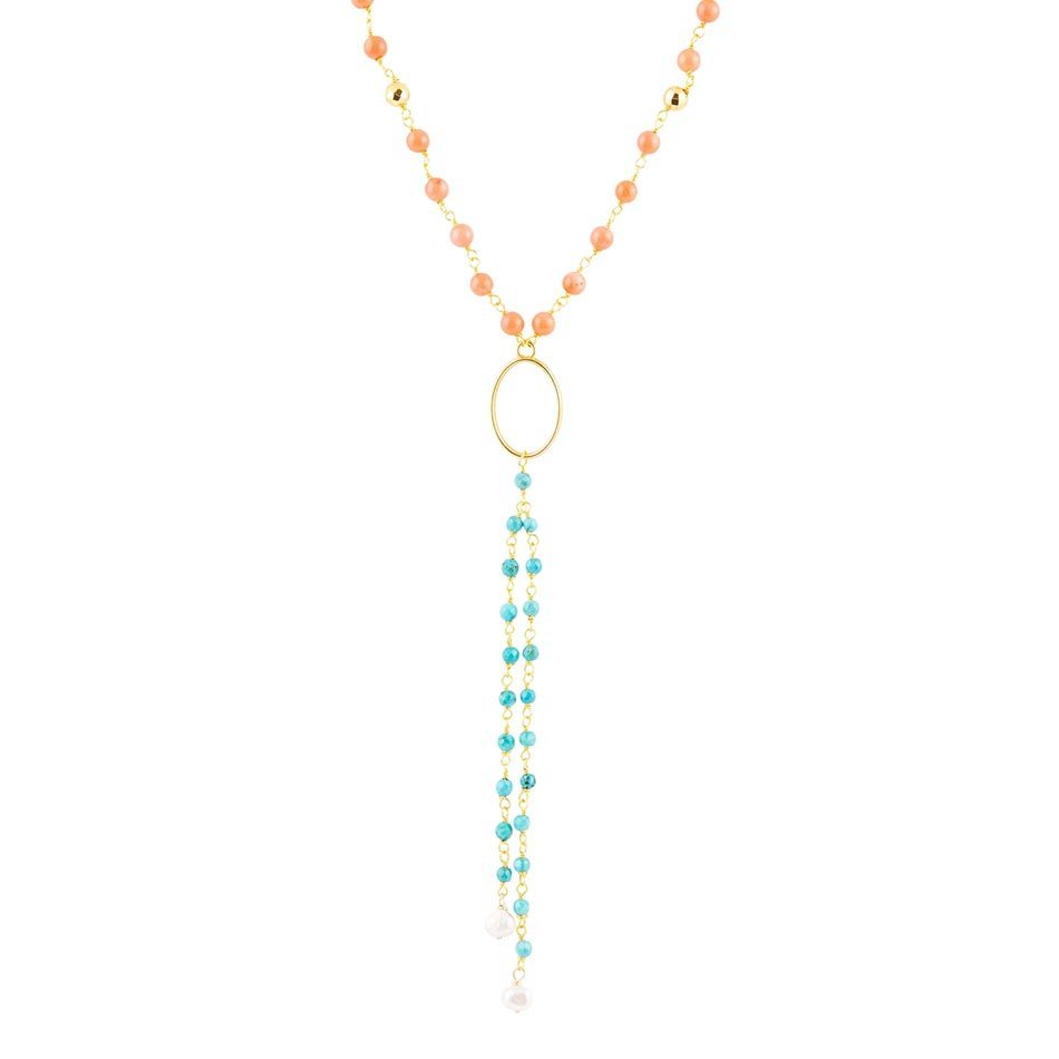 Multi Stone Orange Coral Golden Y-Neck - Barse Jewelry