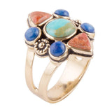 Blue Turquoise and Colorful Multi-Stone Golden Statement Ring - Barse Jewelry - Flyclothing LLC