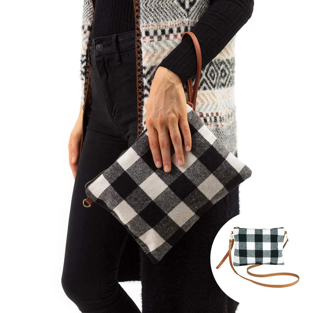 Multi-Way Buffalo Plaid Crossbody Wristlet Bag - Madeline Love - Flyclothing LLC