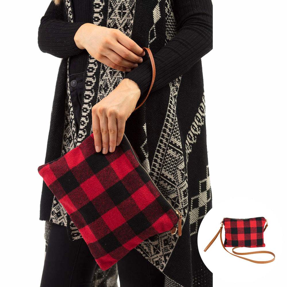 Multi-Way Buffalo Plaid Crossbody Wristlet Bag - Madeline Love - Flyclothing LLC