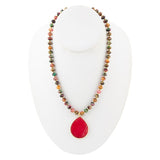 Jeweled Multicolor Tiger's Eye and Pink Jade Pendant Golden Necklace - Barse Jewelry