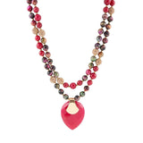 Jeweled Multi-Color Tiger's Eye and Rasberry Quartz Pendant Golden Necklace - Barse Jewelry