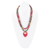 Jeweled Multi-Color Tiger's Eye and Rasberry Quartz Pendant Golden Necklace