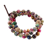 Jeweled Multicolor Tiger's Eye Triple Strand Golden Bracelet Set - Barse Jewelry - Flyclothing LLC