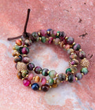 Jeweled Multicolor Tiger's Eye Triple Strand Golden Bracelet Set - Barse Jewelry - Flyclothing LLC