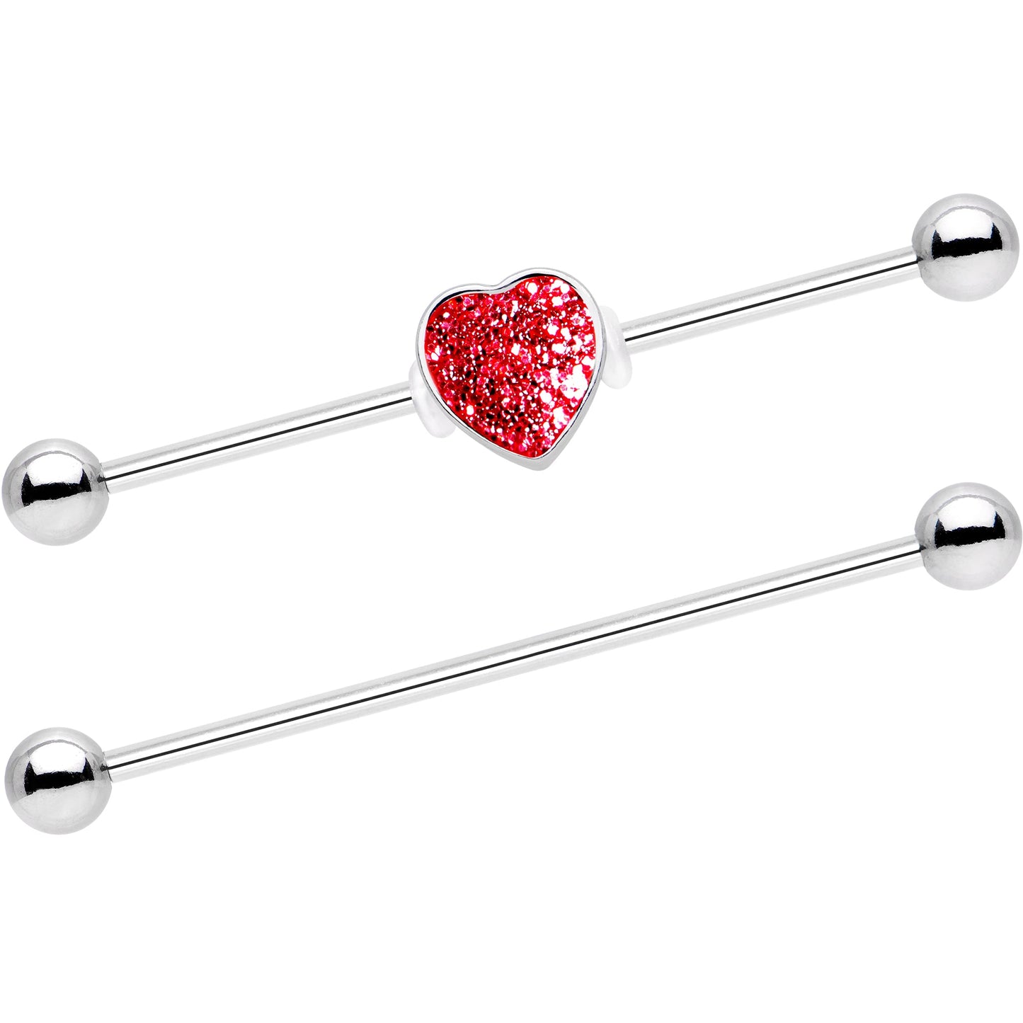 14G Red Glitter Heart Industrial Barbell 38mm Set of 2 - BodyCandy - Flyclothing LLC