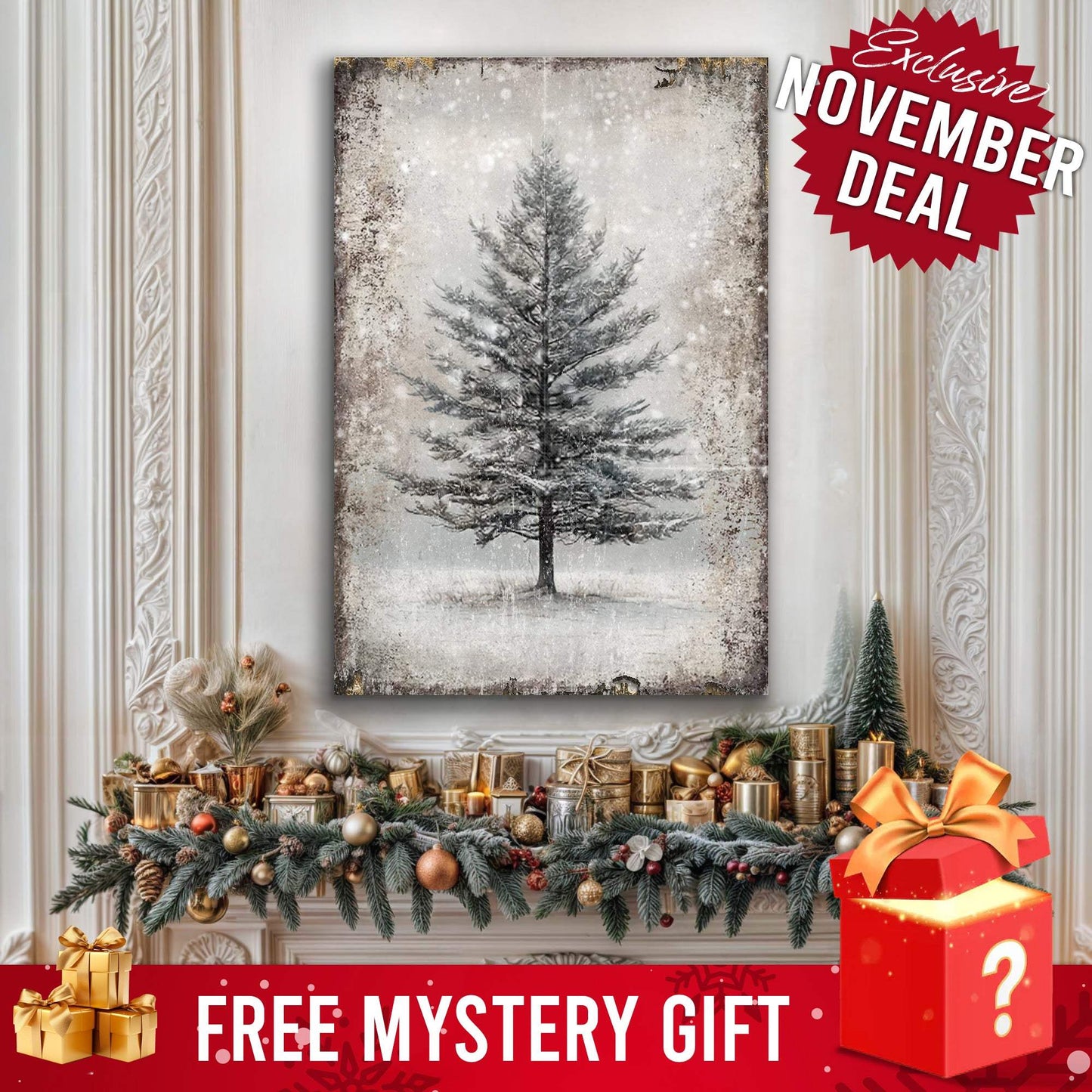Vintage Christmas Tree Wall Art with Free Mystery Gift - Tailored Canvases - Flyclothing LLC