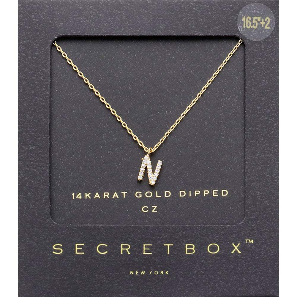 -N- Secret Box 14K Gold Dipped Cubic Zirconia Initial Monogram Pendant Necklace - Madeline Love - Flyclothing LLC