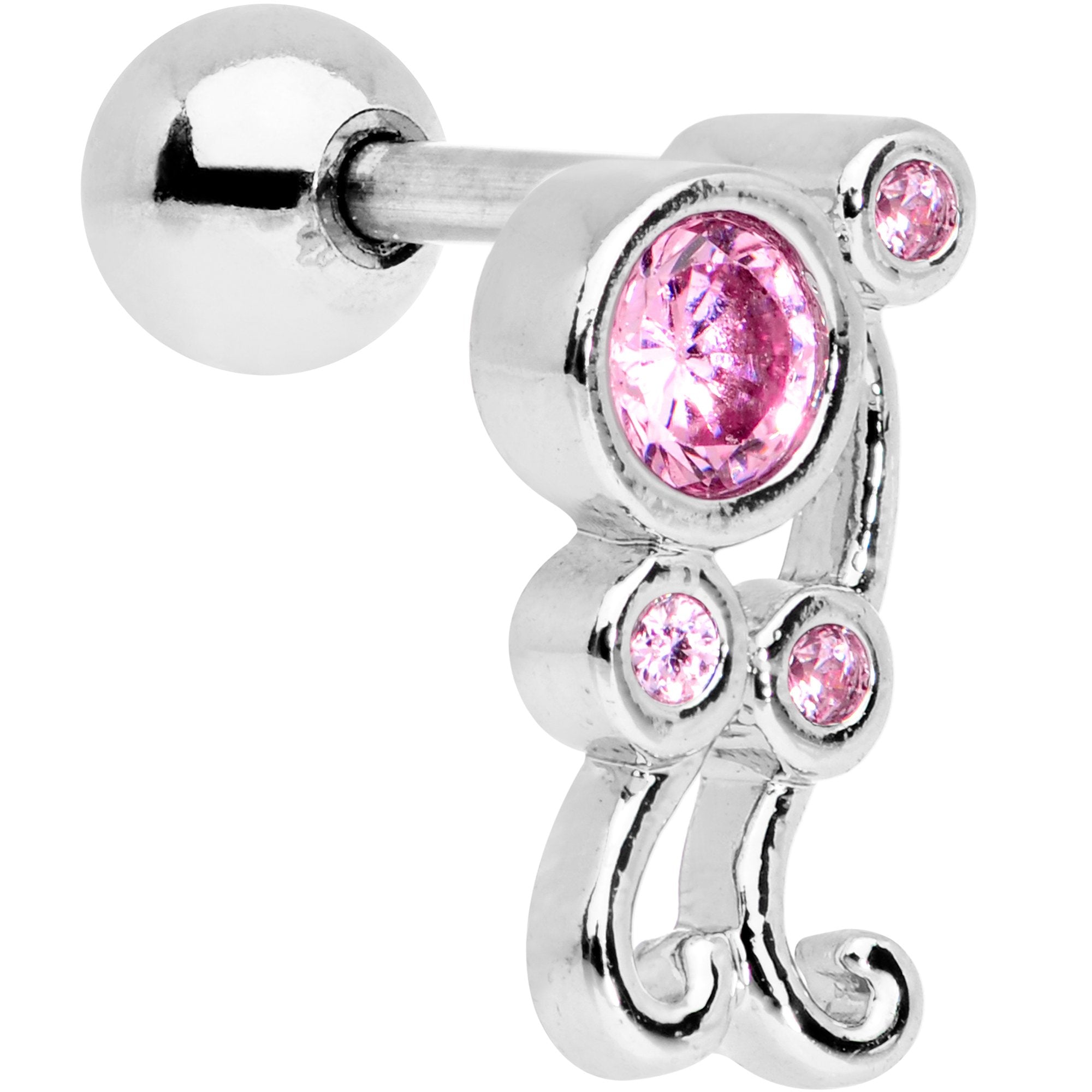 Pink CZ Gem Sassy Swirl Cartilage Tragus Earring - BodyCandy - Flyclothing LLC