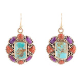Native Color Multi-Stone Blue Turquoise Golden Drop Earrings - Barse Jewelry