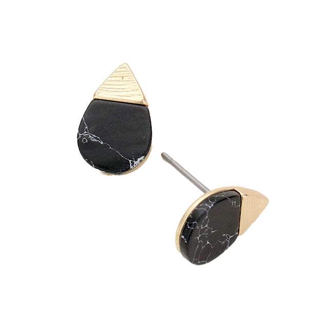 Natural Stone Accented Teardrop Detail Stud Earrings - Madeline Love - Flyclothing LLC