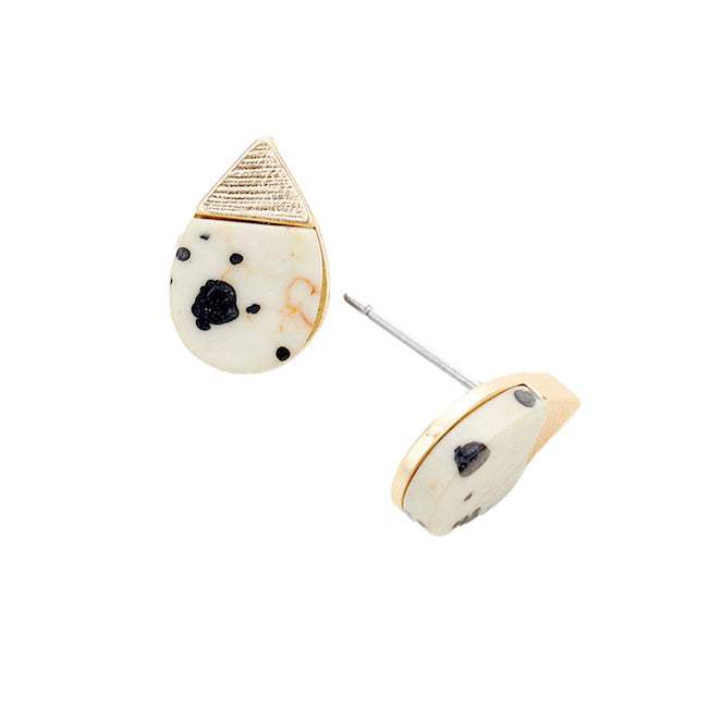 Natural Stone Accented Teardrop Detail Stud Earrings - Madeline Love - Flyclothing LLC