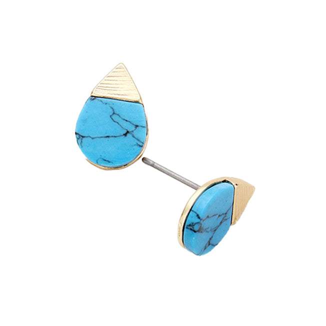 Natural Stone Accented Teardrop Detail Stud Earrings - Madeline Love - Flyclothing LLC