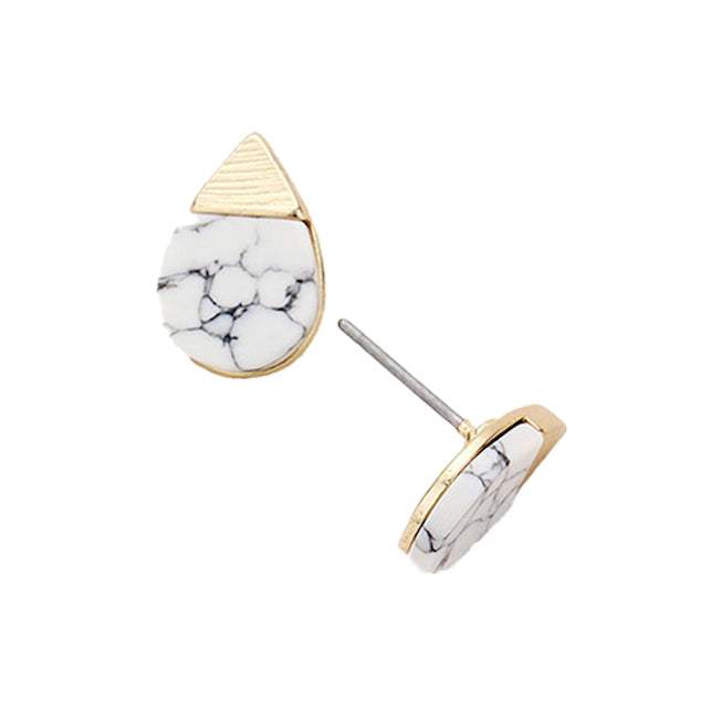 Natural Stone Accented Teardrop Detail Stud Earrings - Madeline Love - Flyclothing LLC