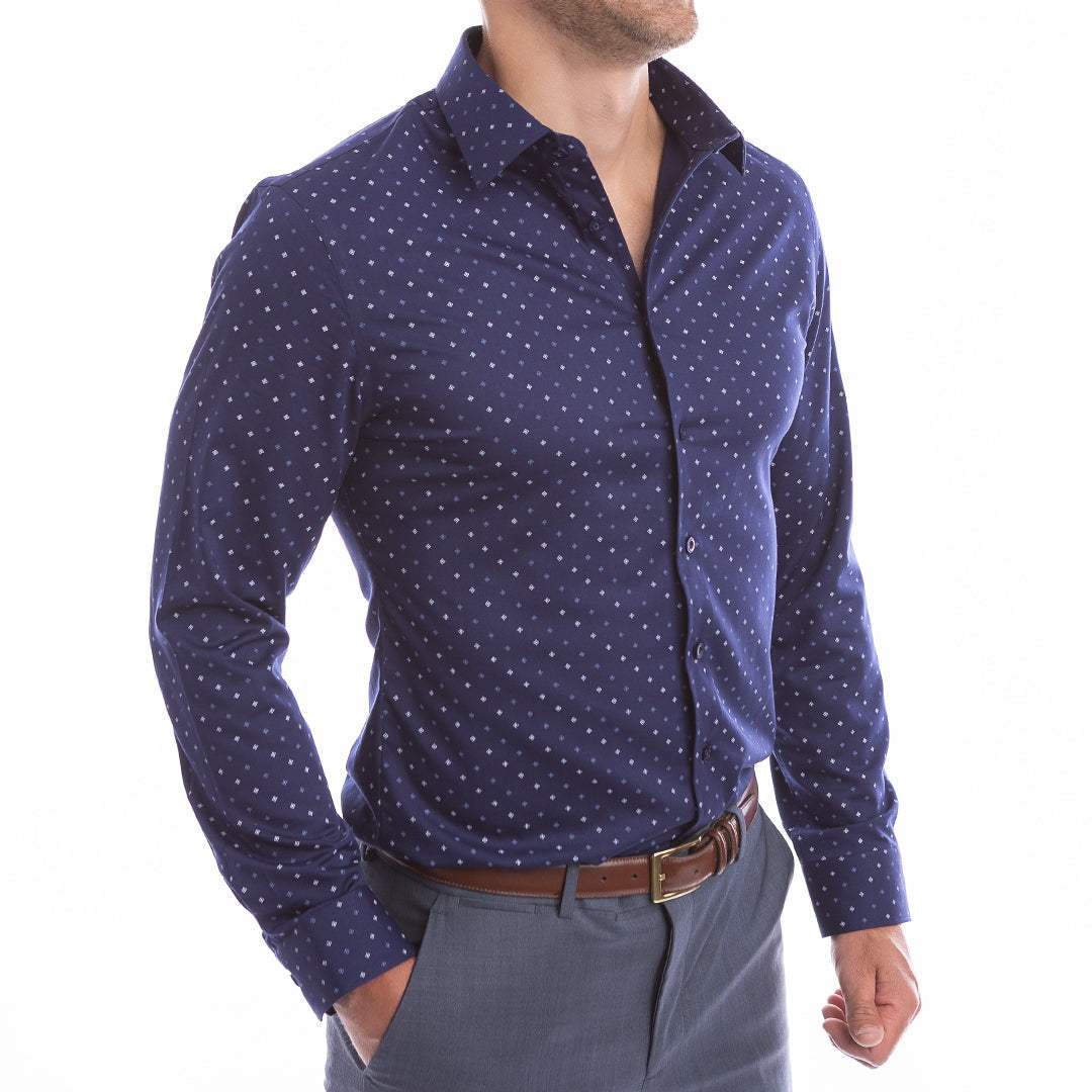 goTIELESS Ultimate Dress Shirt (Navy Polk-a-Dot) - Million Dollar Collar - Flyclothing LLC