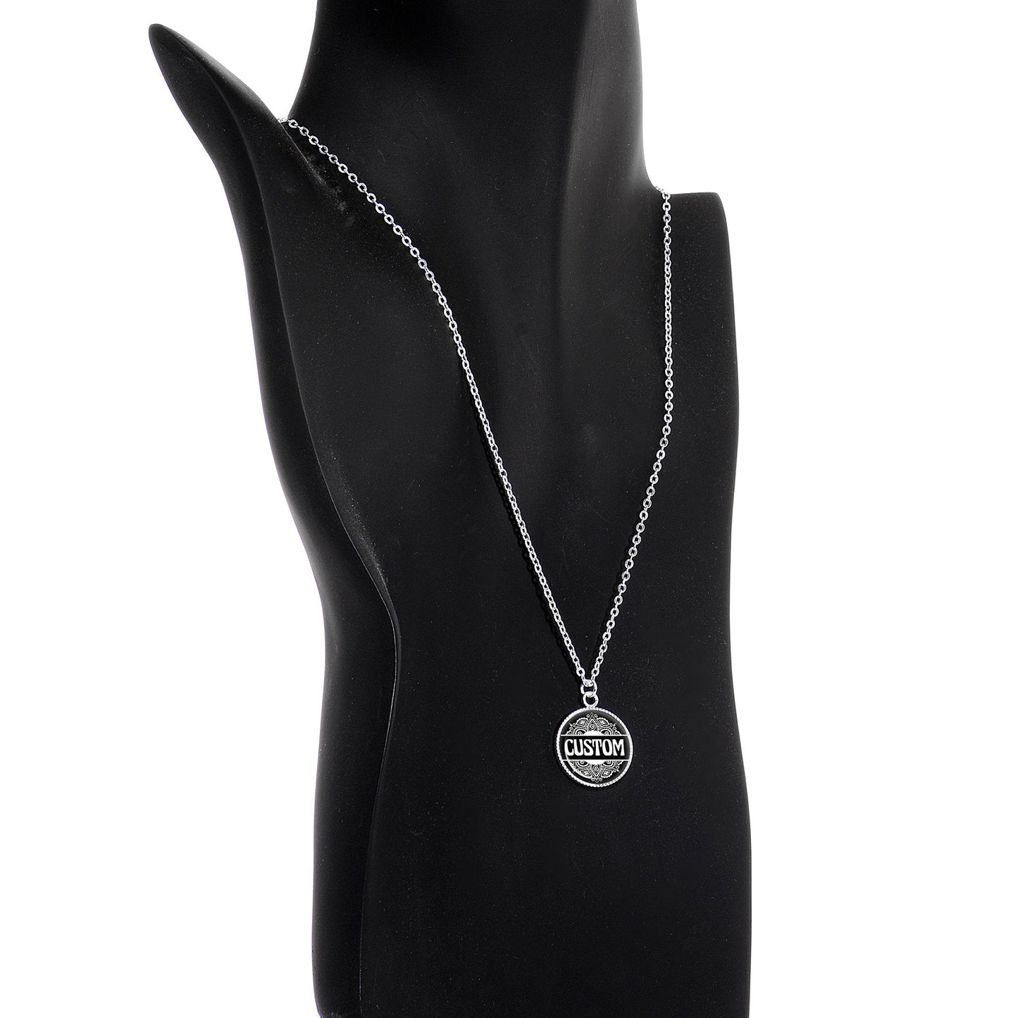 Custom Black Mandala Personalized Name Silver Plated Chain Necklace - BodyCandy - Flyclothing LLC