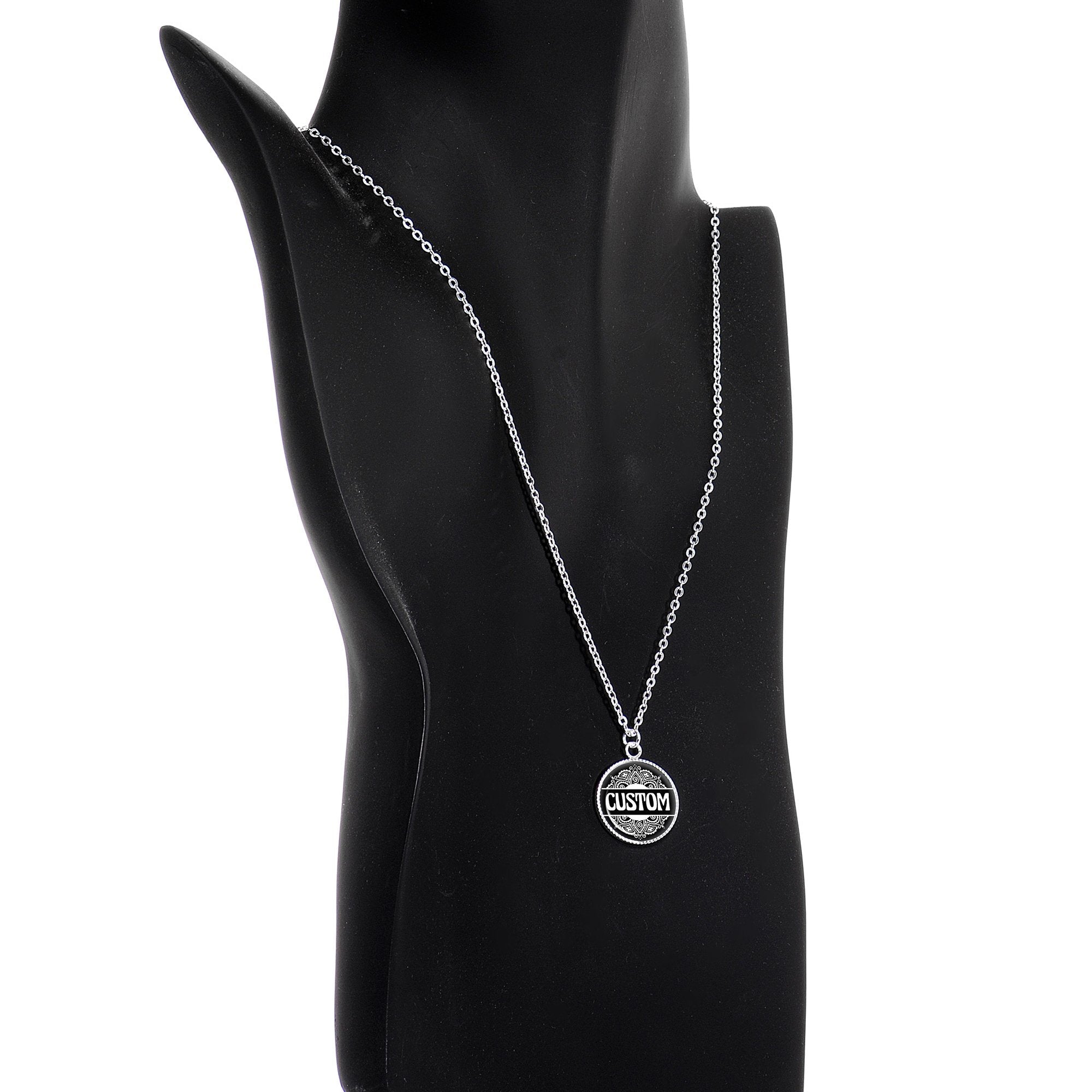 Custom Black Mandala Personalized Name Silver Plated Chain Necklace - BodyCandy - Flyclothing LLC