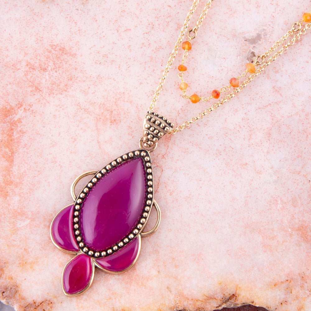 Neims Pink Carnelian Golden Pendant Necklace - Barse Jewelry - Flyclothing LLC