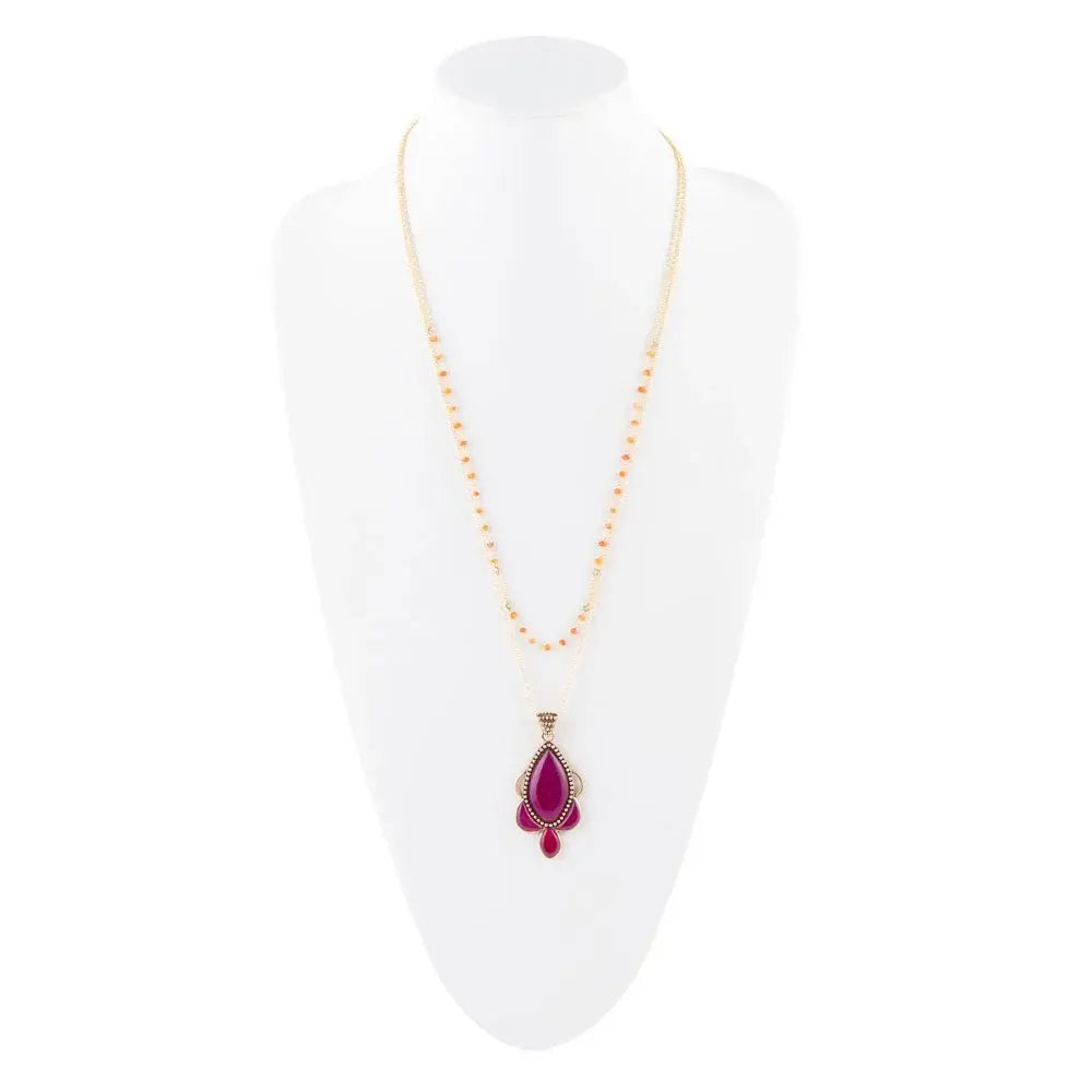 Neims Pink Carnelian Golden Pendant Necklace - Barse Jewelry - Flyclothing LLC