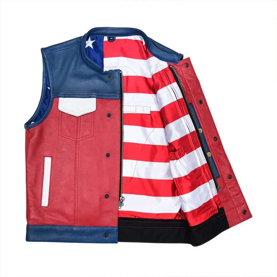 Patriot Rebel Men's Motorcycle Leather Vest - First Manufacturing Company - Flyclothing LLC
