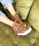 Nick Fringe Sneaker Wedge in Leopard - Naughty Monkey
