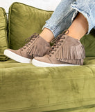 Nick Fringe Sneaker Wedge in Taupe - Naughty Monkey