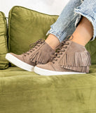 Nick Fringe Sneaker Wedge in Taupe - Naughty Monkey