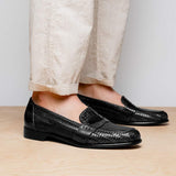 15-585-BLK NICOLA Italian Calfskin Basketweave, Black - Zelli Italia - Flyclothing LLC