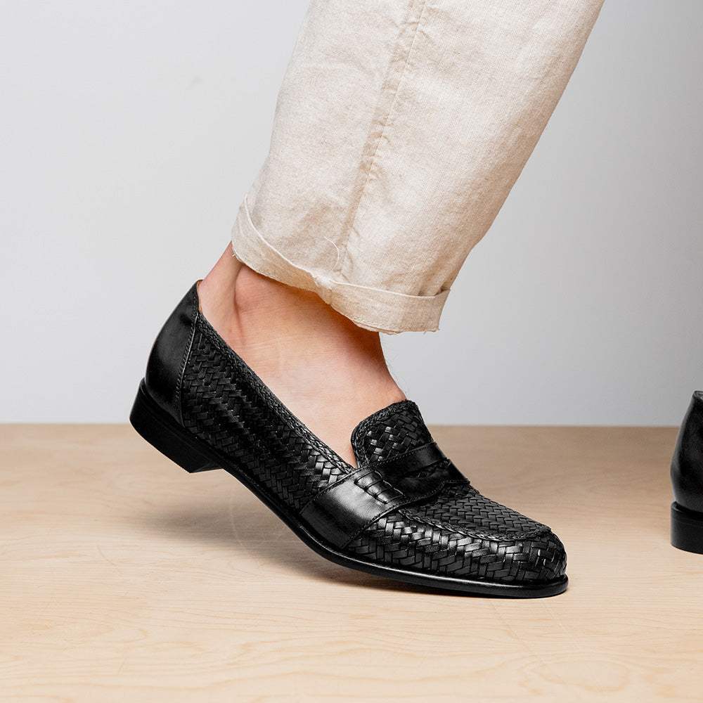 15-585-BLK NICOLA Italian Calfskin Basketweave, Black - Zelli Italia - Flyclothing LLC