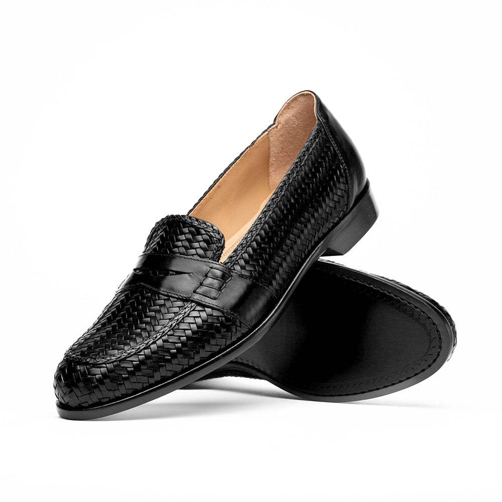 15-585-BLK NICOLA Italian Calfskin Basketweave, Black - Zelli Italia - Flyclothing LLC