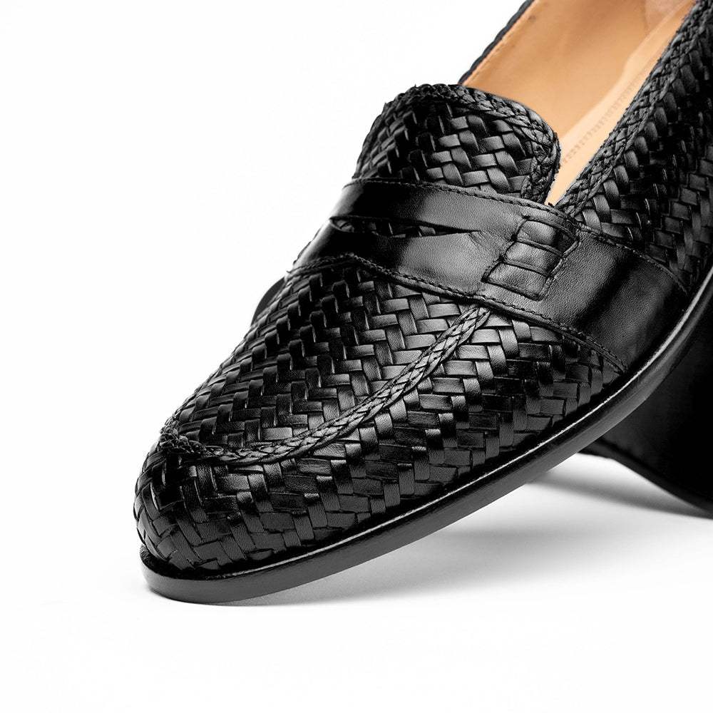15-585-BLK NICOLA Italian Calfskin Basketweave, Black - Zelli Italia - Flyclothing LLC