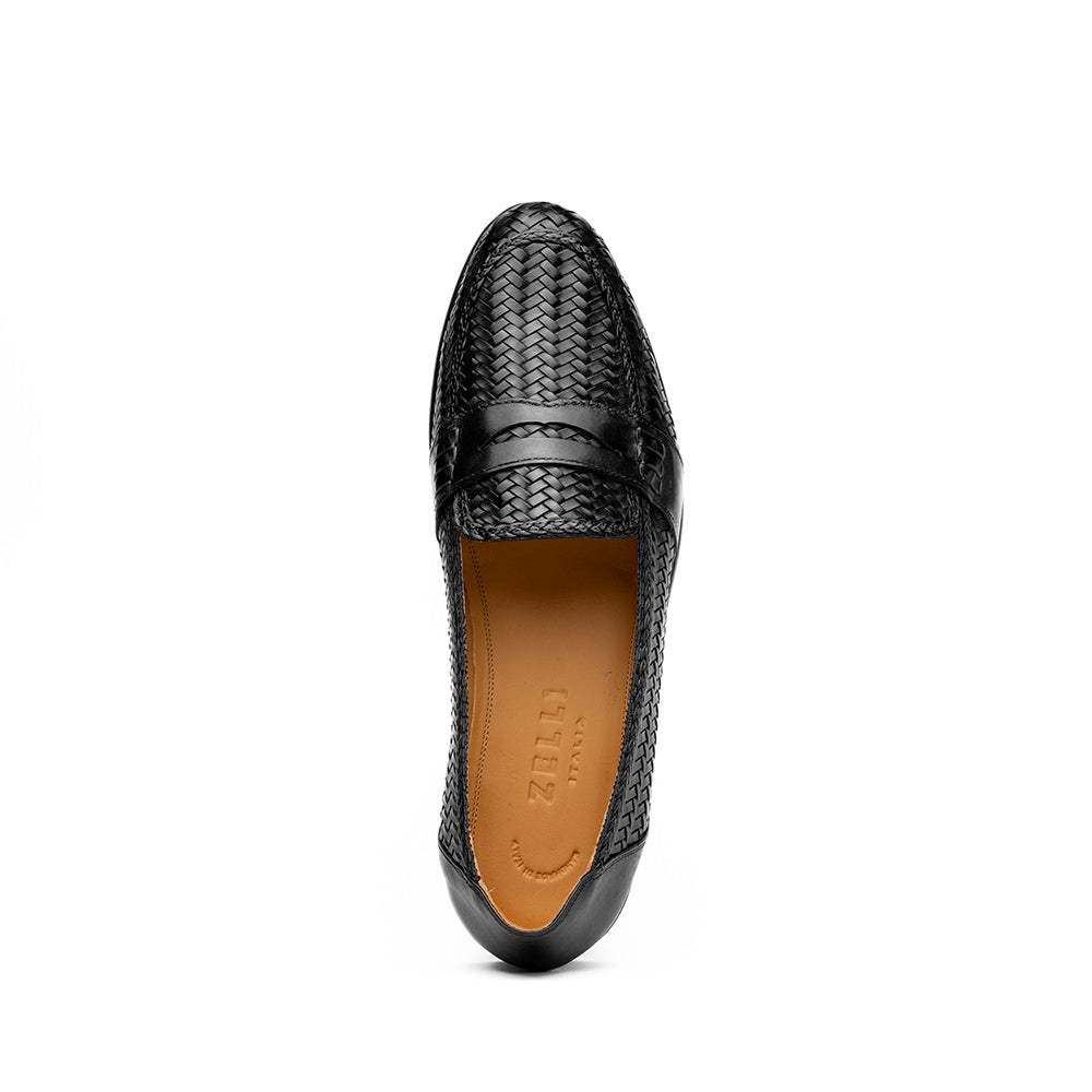 15-585-BLK NICOLA Italian Calfskin Basketweave, Black - Zelli Italia - Flyclothing LLC