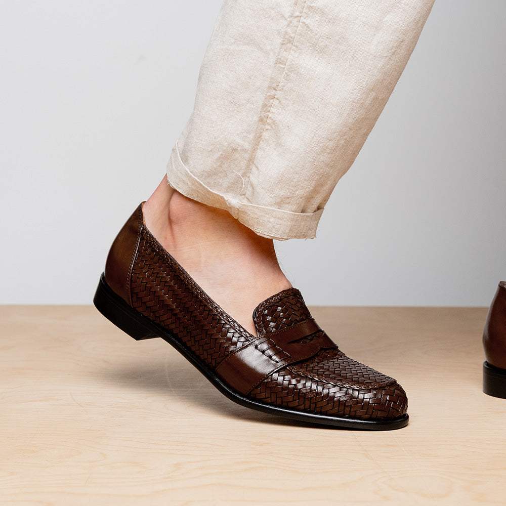 15-585-BRN NICOLA Italian Calfskin Basketweave, Dark Brown - Zelli Italia - Flyclothing LLC