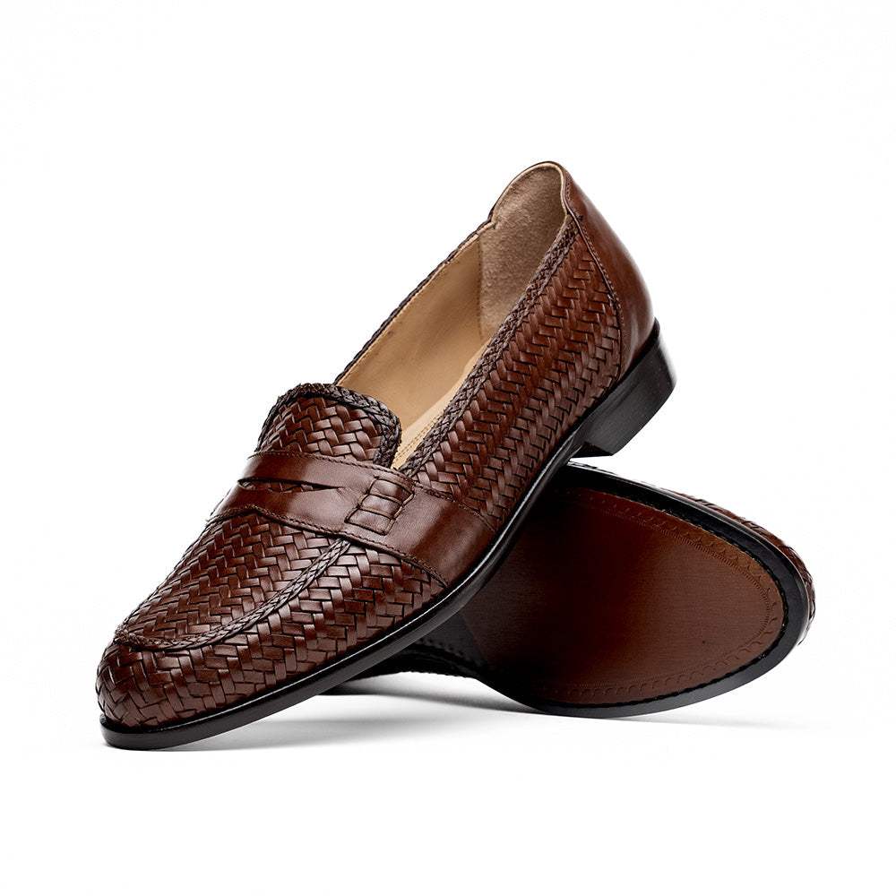 15-585-BRN NICOLA Italian Calfskin Basketweave, Dark Brown - Zelli Italia - Flyclothing LLC