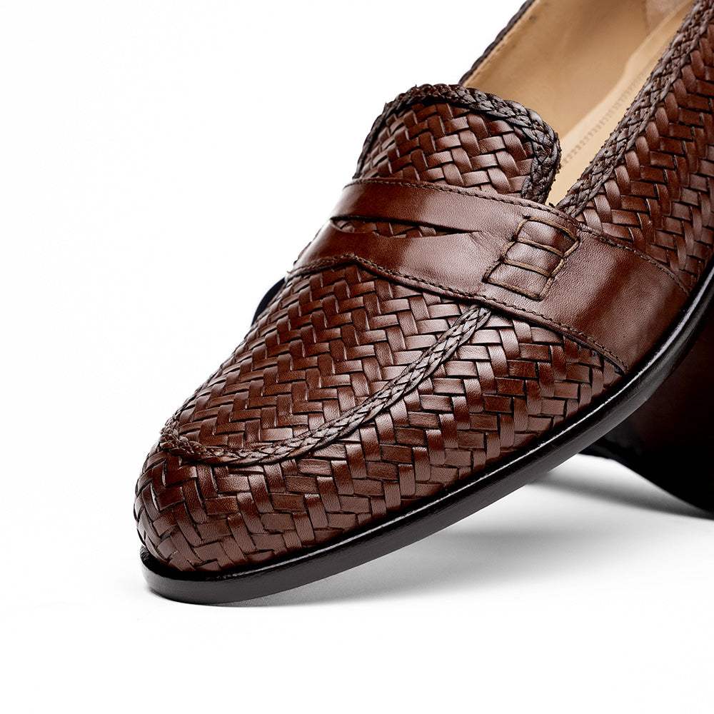 15-585-BRN NICOLA Italian Calfskin Basketweave, Dark Brown - Zelli Italia - Flyclothing LLC