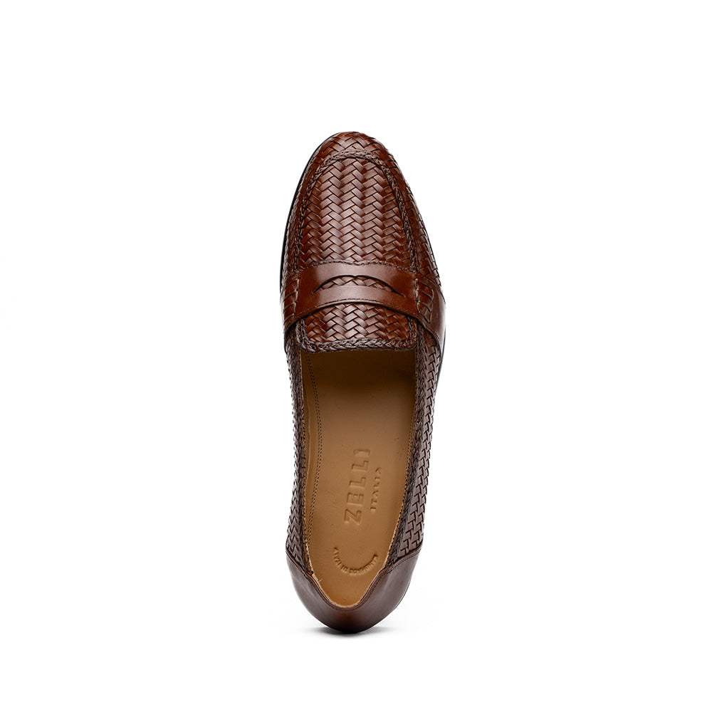 15-585-BRN NICOLA Italian Calfskin Basketweave, Dark Brown - Zelli Italia - Flyclothing LLC