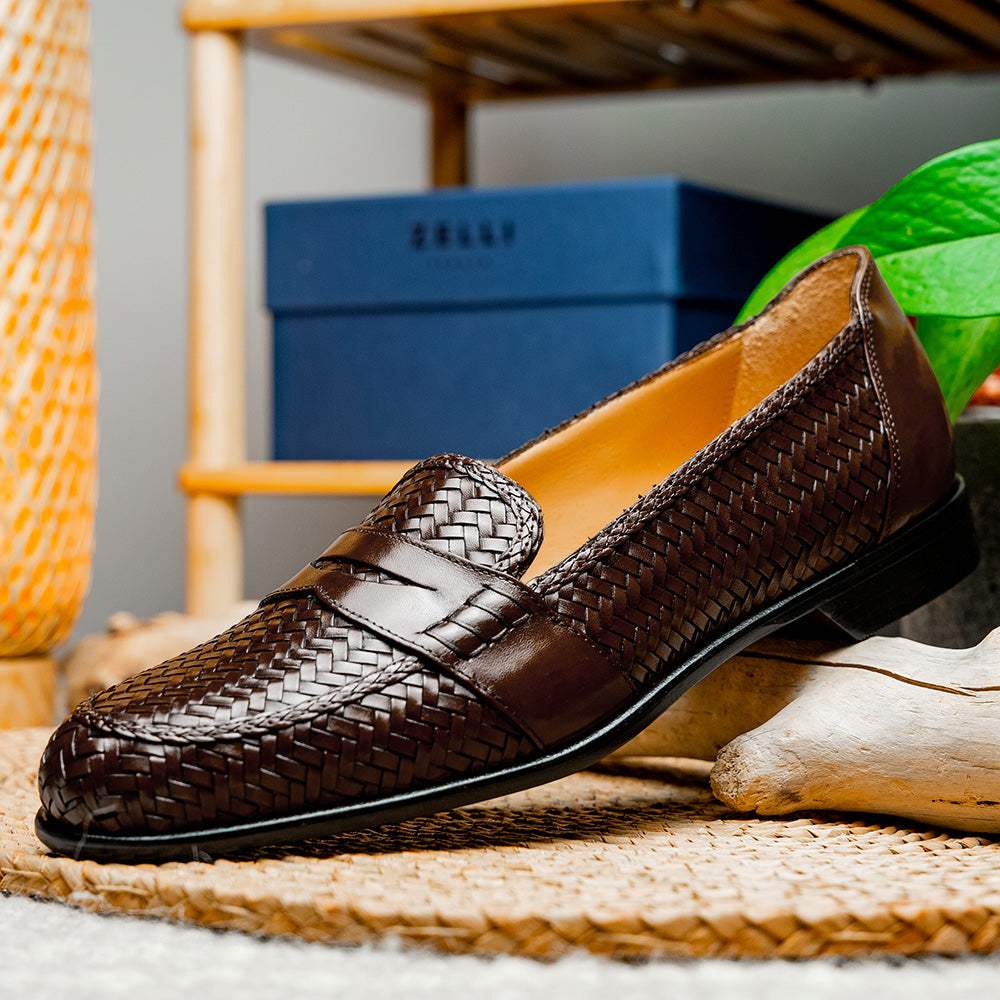15-585-BRN NICOLA Italian Calfskin Basketweave, Dark Brown - Zelli Italia - Flyclothing LLC