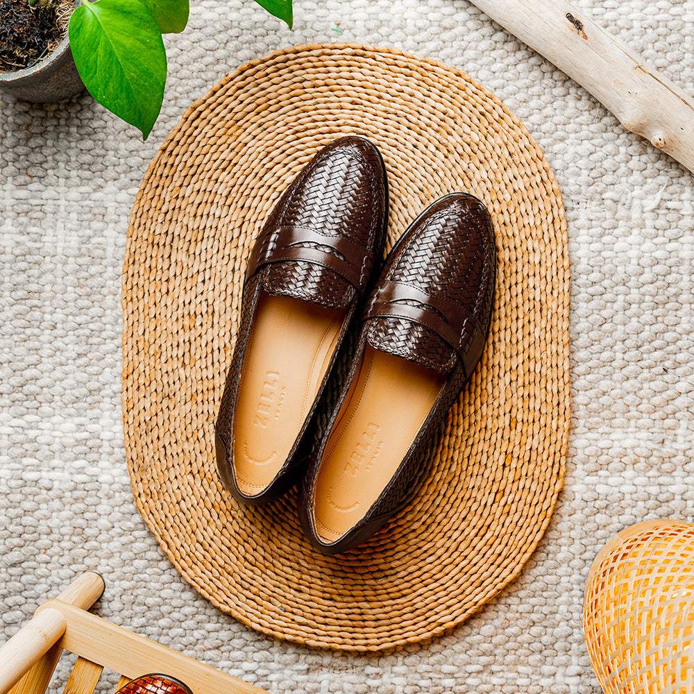 15-585-BRN NICOLA Italian Calfskin Basketweave, Dark Brown - Zelli Italia - Flyclothing LLC
